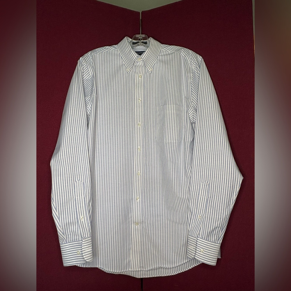 Stafford Blue and White Dress Shirt with Classic Pinstripes